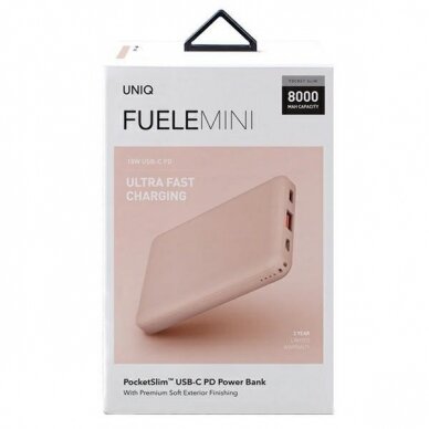 Uniq Powerbank Fuele mini 8000mAh USB-C 18W PD Fast charge Rožinis 6