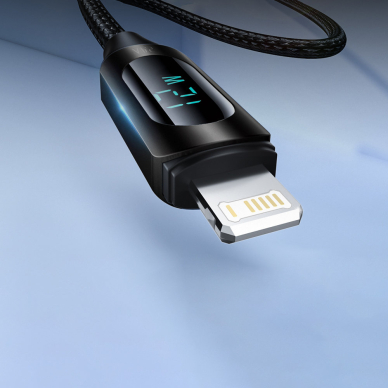 USB-A Cable - Lightning Wozinsky WUALC2 with LED Display 2.4A 2m - Juodas 2