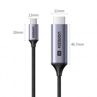 USB C - HDMI 2.1 8K 60Hz Cable 1.5m Ugreen CM565 - Gray 8