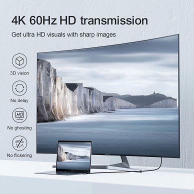 USB-C - HDMI Kabelis Joyroom SY-20C1 angled 4K 60Hz 2m – pilkas 2