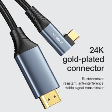 USB-C - HDMI Kabelis Joyroom SY-20C1 angled 4K 60Hz 2m – pilkas 4