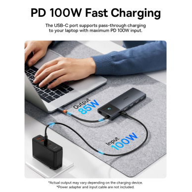 USB HUB 11in1 Baseus Metal Gleam Series II USB-A/USB-C PD/HDMI/DP/RJ45/SD/TF - Juodas 8