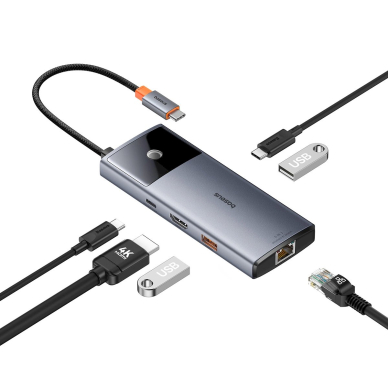 USB HUB 6in1 Baseus Metal Gleam Series II USB-A/USB-C/USB-C PD/HDMI/RJ45 - Juodas 7