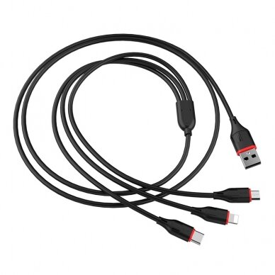 USB kabelis Borofone BX17 3in1 microUSB-Lightning-Type-C 1.0m juodas