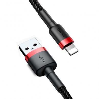 USB Kabelis Durable Nylon Braided Wire USB / Lightning Qc3.0 2.4A 1M Juodas/raudonas (Calklf-B19) 4