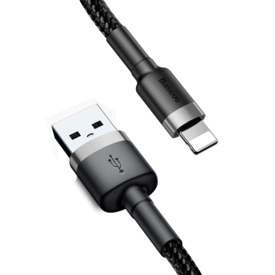 USB Kabelis Durable Nylon Braided Wire Usb / Lightning Qc3.0 2A 3M Juodas/pilkas (Calklf-Rg1) 1