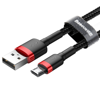 USB Kabelis Durable Nylon Braided Wire Usb / Micro Usb 2A 3M Juodas/raudonas (Camklf-H91) 2