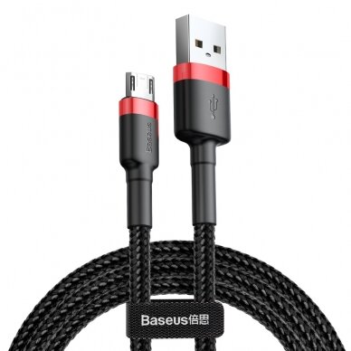 USB Kabelis Durable Nylon Braided Wire Usb / Micro Usb Qc3.0 1.5A 2M Juodas/raudonas (Camklf-C91)