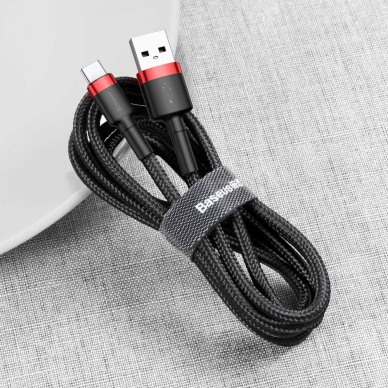 USB Kabelis Durable Nylon Braided Wire Usb / Usb-C Qc3.0 2A 2M Juodas/raudonas (Catklf-C91) 3