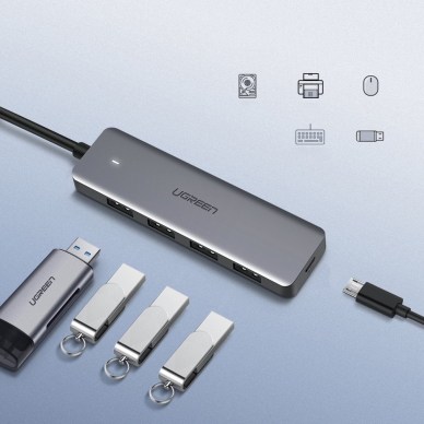 USB Kabelis Ugreen - 4x USB 3.2 Gen 1 HUB with micro USB power port + Bluetooth 4.0 USB adapter gray (CM219 70336) 9