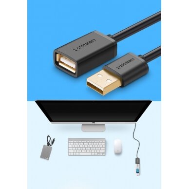 USB Kabelis Ugreen (female) - USB (male) kabelis 1m juodas (10314) 1