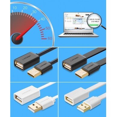 USB Kabelis Ugreen (female) - USB (male) kabelis 1m juodas (10314) 4