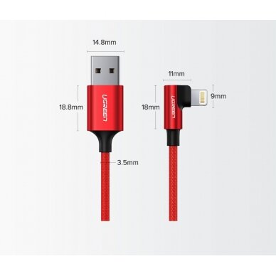 USB Kabelis Ugreen - Lightning MFI angled kabelis 1m 2,4A juodas (60521) 9