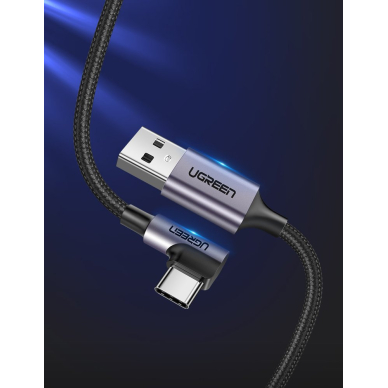 USB Kabelis Ugreen - USB Type C angled kabelis 2m 3A pilkas (50942)  UGLX912 1