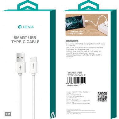 USB- Type-C kabelis Devia Smart 1.0m baltas