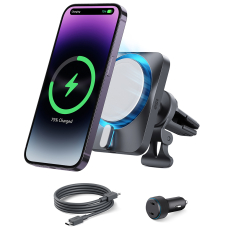 [Užsakomoji prekė] Laikiklis ESR - [3pcs Bundle] Car Holder with Wireless Charger CryoBoost (2B513) - with Cable, Car Charger, MagSafe, Apple MFi - Pilkas