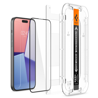 [Užsakomoji prekė] Apsauginis stikliukas iPhone 15 (2vnt) - Spigen Glas.TR EZ FIT - Juodas 5