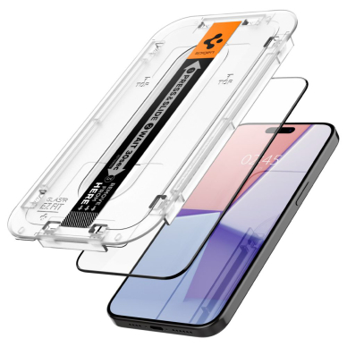 [Užsakomoji prekė] Apsauginis stikliukas iPhone 15 Pro (2vnt) - Spigen Glas.TR EZ FIT - Juodas 1