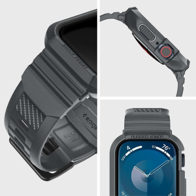 [Užsakomoji prekė] Dėklas Apple Watch 4 / 5 / 6 / SE / SE 2 / 7 / 8 / 9 (44mm/45mm) + Curea - Spigen Rugged Armor Pro - Tamsiai pilkas 5