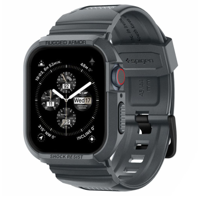 [Užsakomoji prekė] Dėklas Apple Watch 4 / 5 / 6 / SE / SE 2 / 7 / 8 / 9 (44mm/45mm) + Curea - Spigen Rugged Armor Pro - Tamsiai pilkas