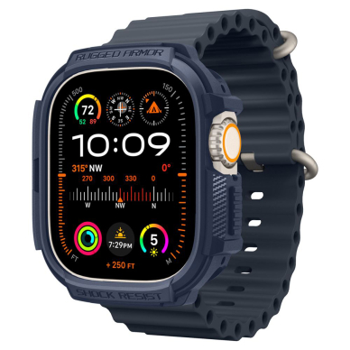 [Užsakomoji prekė] Dėklas Apple Watch Ultra / Ultra 2 - Spigen Rugged Armor - Mėlynas 1