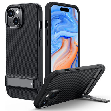 [Užsakomoji prekė] Dėklas iPhone 15 - ESR Air Shield Boost Kickstand - Translucent Juodas