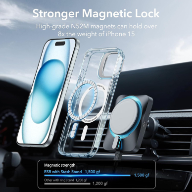 [Užsakomoji prekė] Dėklas iPhone 15 Plus - ESR Classic Hybrid HaloLock Kickstand - Permatomas Blue 5