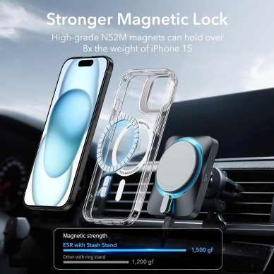 [Užsakomoji prekė] Dėklas iPhone 15 Plus - ESR Classic Hybrid HaloLock Kickstand - Skaidrus 2