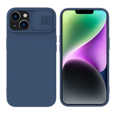 [Užsakomoji prekė] Dėklas iPhone 15 Plus - Nillkin CamShield Silky MagSafe Silicone - Midnight Mėlynas