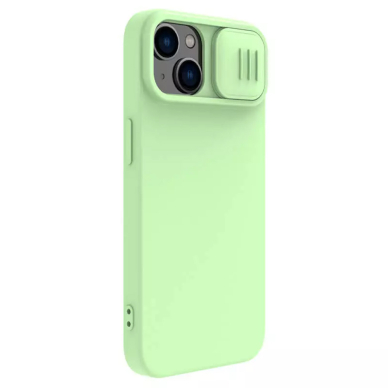 [Užsakomoji prekė] Dėklas iPhone 15 Plus - Nillkin CamShield Silky MagSafe Silicone - Mint Žalias 5