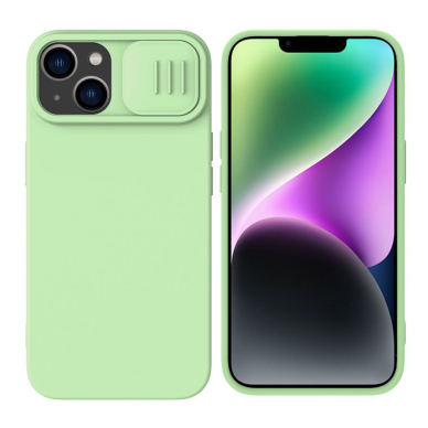 [Užsakomoji prekė] Dėklas iPhone 15 Plus - Nillkin CamShield Silky MagSafe Silicone - Mint Žalias