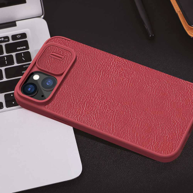 [Užsakomoji prekė] Dėklas iPhone 15 Plus - Nillkin QIN Pro Leather Case - Raudonas 6