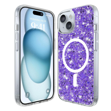 [Užsakomoji prekė] Dėklas iPhone 15 Plus - Techsuit Sparkly Glitter MagSafe - violetinis