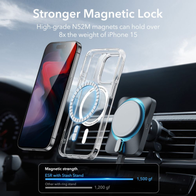 [Užsakomoji prekė] Dėklas iPhone 15 Pro - ESR Classic Hybrid HaloLock Kickstand - Permatomas 5