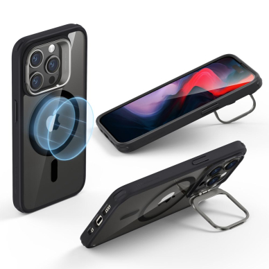 [Užsakomoji prekė] Dėklas iPhone 15 Pro - ESR Classic Hybrid HaloLock Kickstand - Permatomas Juodas 4