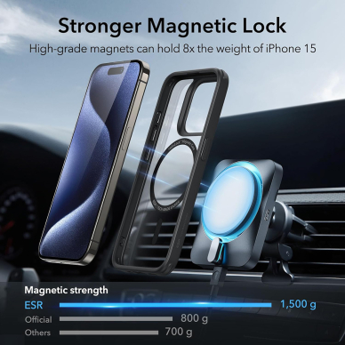 [Užsakomoji prekė] Dėklas iPhone 15 Pro Max - ESR Classic Hybrid HaloLock Kickstand - Skaidrus Juodas 2