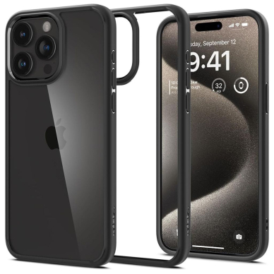 [Užsakomoji prekė] Dėklas iPhone 15 Pro Max - Spigen Ultra Hybrid - Matte Juodas