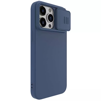 [Užsakomoji prekė] Dėklas iPhone 15 Pro - Nillkin CamShield Silky MagSafe Silicone - Midnight Mėlynas 5