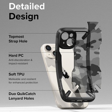 [Užsakomoji prekė] Dėklas iPhone 15 - Ringke Fusion X Design - Camo Juodas 4