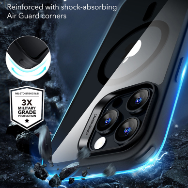 [Užsakomoji prekė] Dėklas iPhone 16 Pro - ESR Classic Hybrid HaloLock - permatomas Black 2