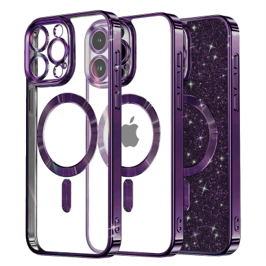 [Užsakomoji prekė] Dėklas iPhone 16 Pro Max - Techsuit Luxury Glitter MagSafe - violetinis