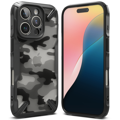 [Užsakomoji prekė] Dėklas iPhone 16 Pro - Ringke Fusion X Design - Camo Black