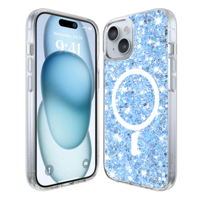 [Užsakomoji prekė] Dėklas iPhone 16 - Techsuit Sparkly Glitter - mėlynas