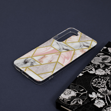 [Užsakomoji prekė] Dėklas Samsung Galaxy S22 5G - Techsuit Marble Series - Rožinis Hex 3