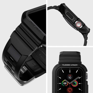 [Užsakomoji prekė] Dėklas skirtas Apple Watch 4 / 5 / 6 / 7 / 8 / 9 / SE (44mm / 45mm) + Curea - Spigen Rugged Armor Pro - Juodas 3