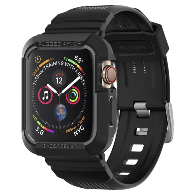 [Užsakomoji prekė] Dėklas skirtas Apple Watch 4 / 5 / 6 / 7 / 8 / 9 / SE (44mm / 45mm) + Curea - Spigen Rugged Armor Pro - Juodas