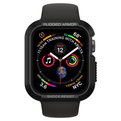 [Užsakomoji prekė] Dėklas skirtas Apple Watch 4 / 5 / 6 / 7 / 8 / SE (44mm / 45mm) - Spigen Rugged Armor - Juodas LZX341 1