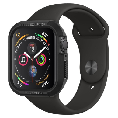 [Užsakomoji prekė] Dėklas skirtas Apple Watch 4 / 5 / 6 / 7 / 8 / SE (44mm / 45mm) - Spigen Rugged Armor - Juodas LZX341