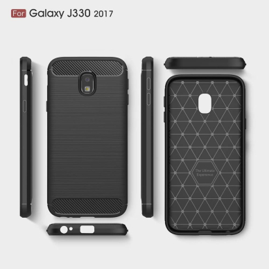 [Užsakomoji prekė] Dėklas skirtas Samsung Galaxy J3 2017 J330, Galaxy J3 Pro 2017 - Techsuit Carbon Silicone - Juodas 6