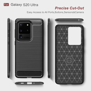 [Užsakomoji prekė] Dėklas skirtas Samsung Galaxy S20 Ultra 4G / S20 Ultra 5G - Techsuit Carbon Silicone - Juodas 2